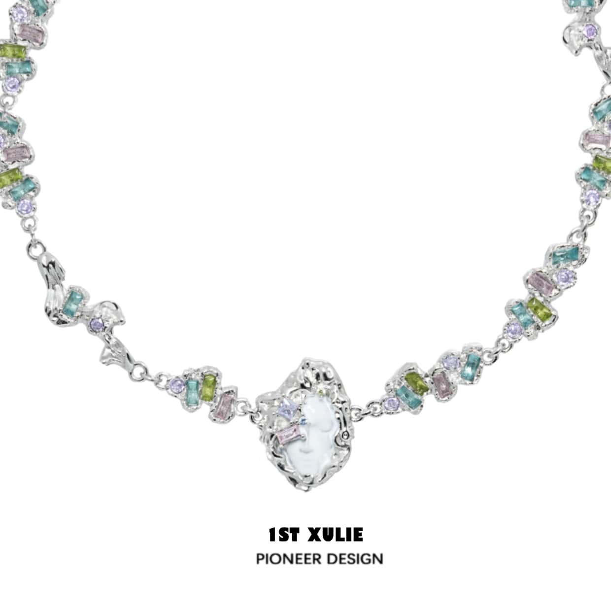 Melting Face Colorful zircon Necklace