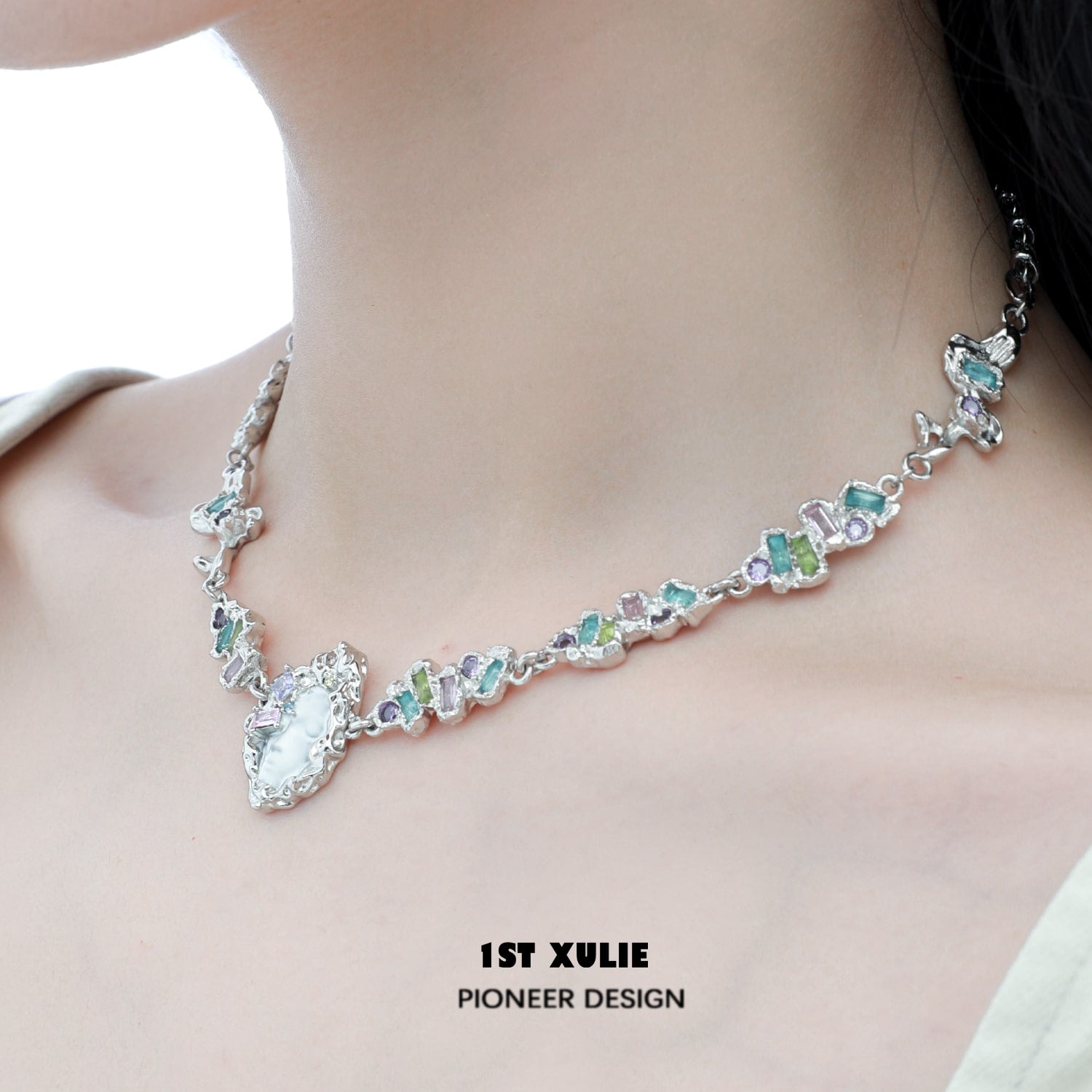 Melting Face Colorful zircon Necklace