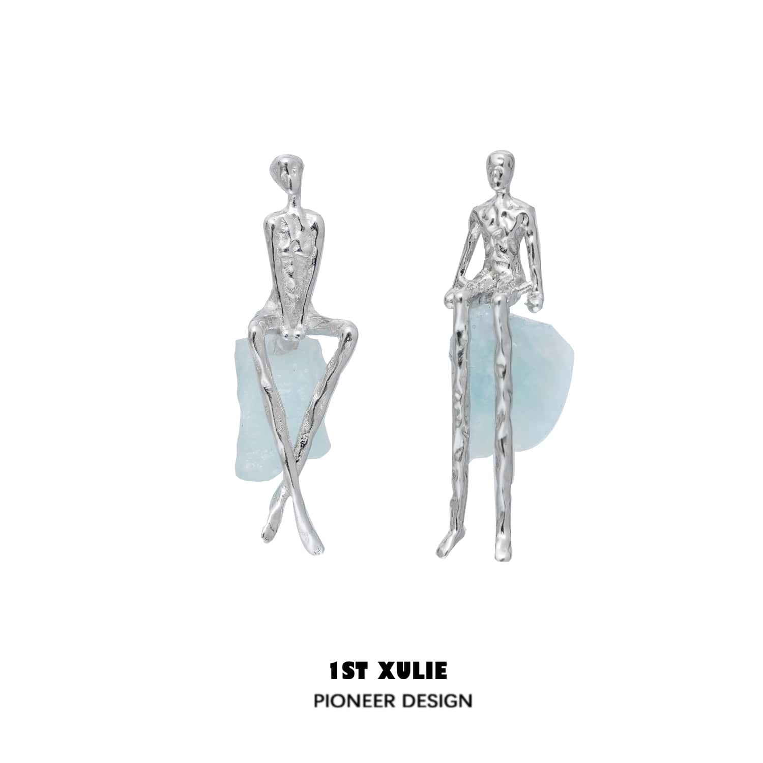 Melting Face Aquamarine Human Stud Earrings