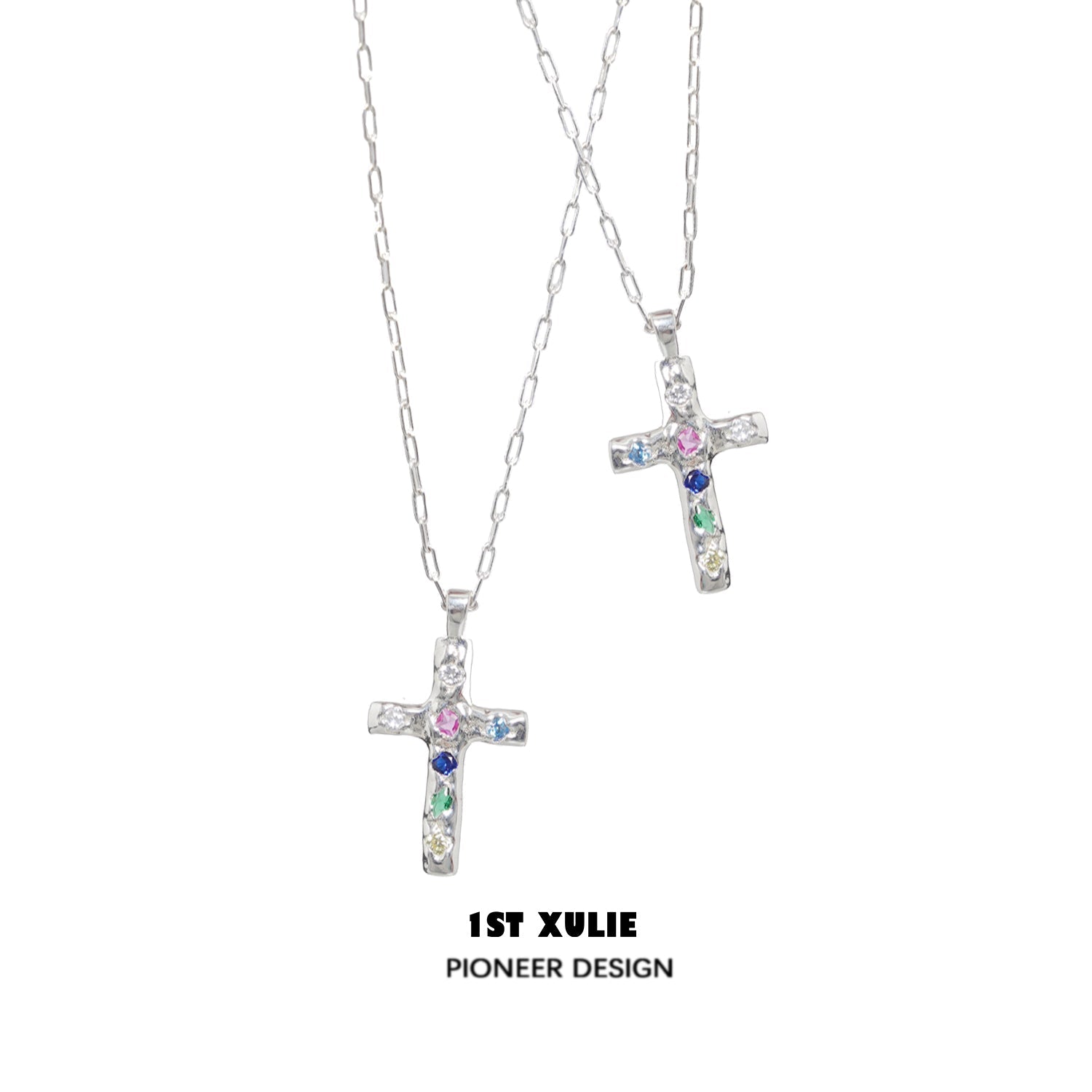 Rainbow zircon Cross  Necklace