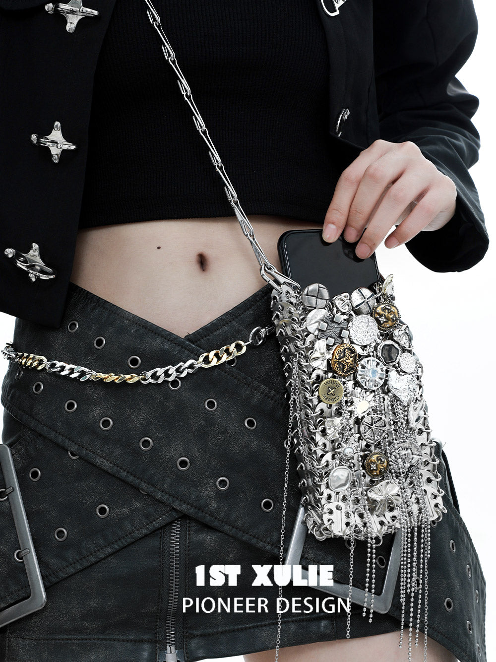 Starfall Button Metal Phone Chain Bag