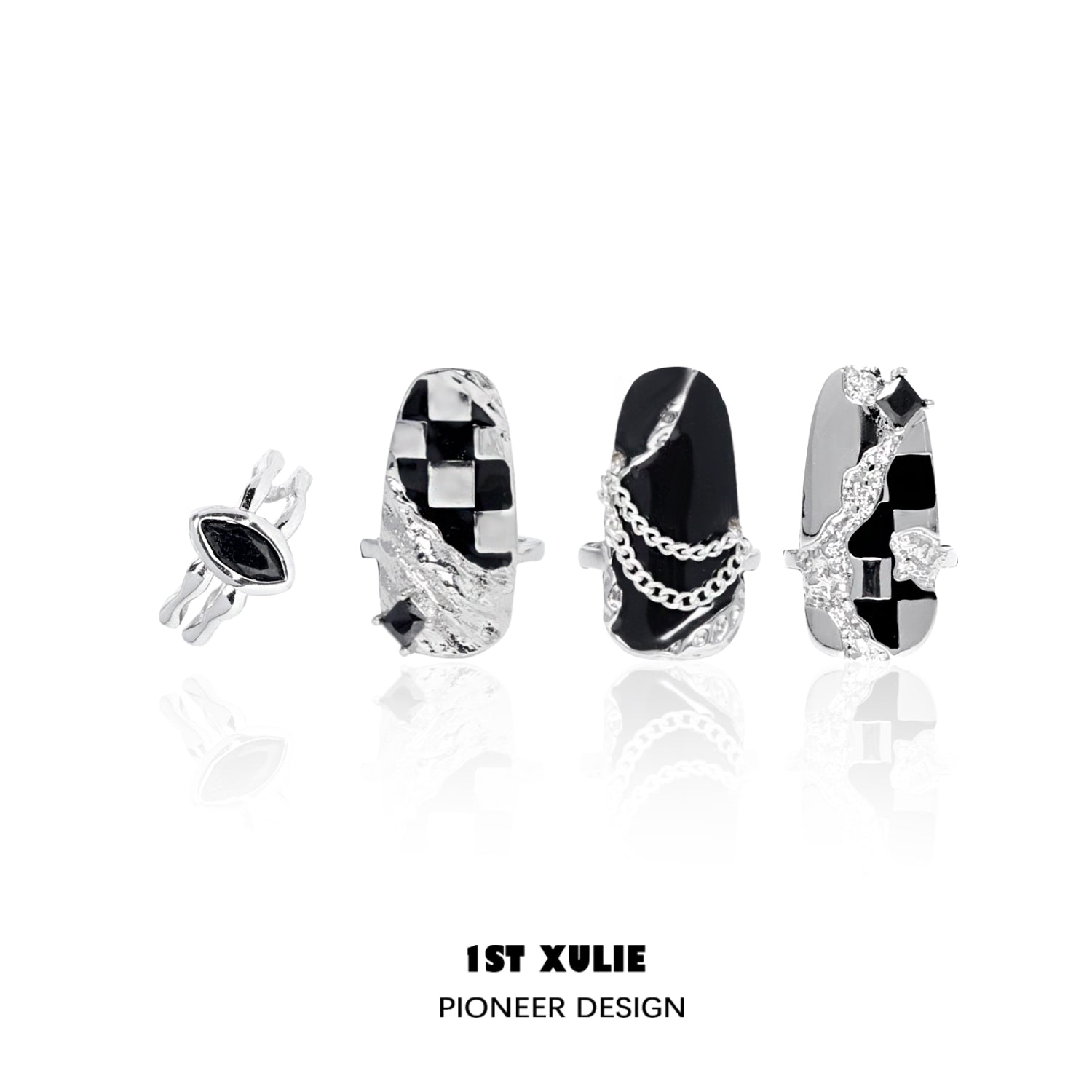 Checkerboard Nail Set Rings