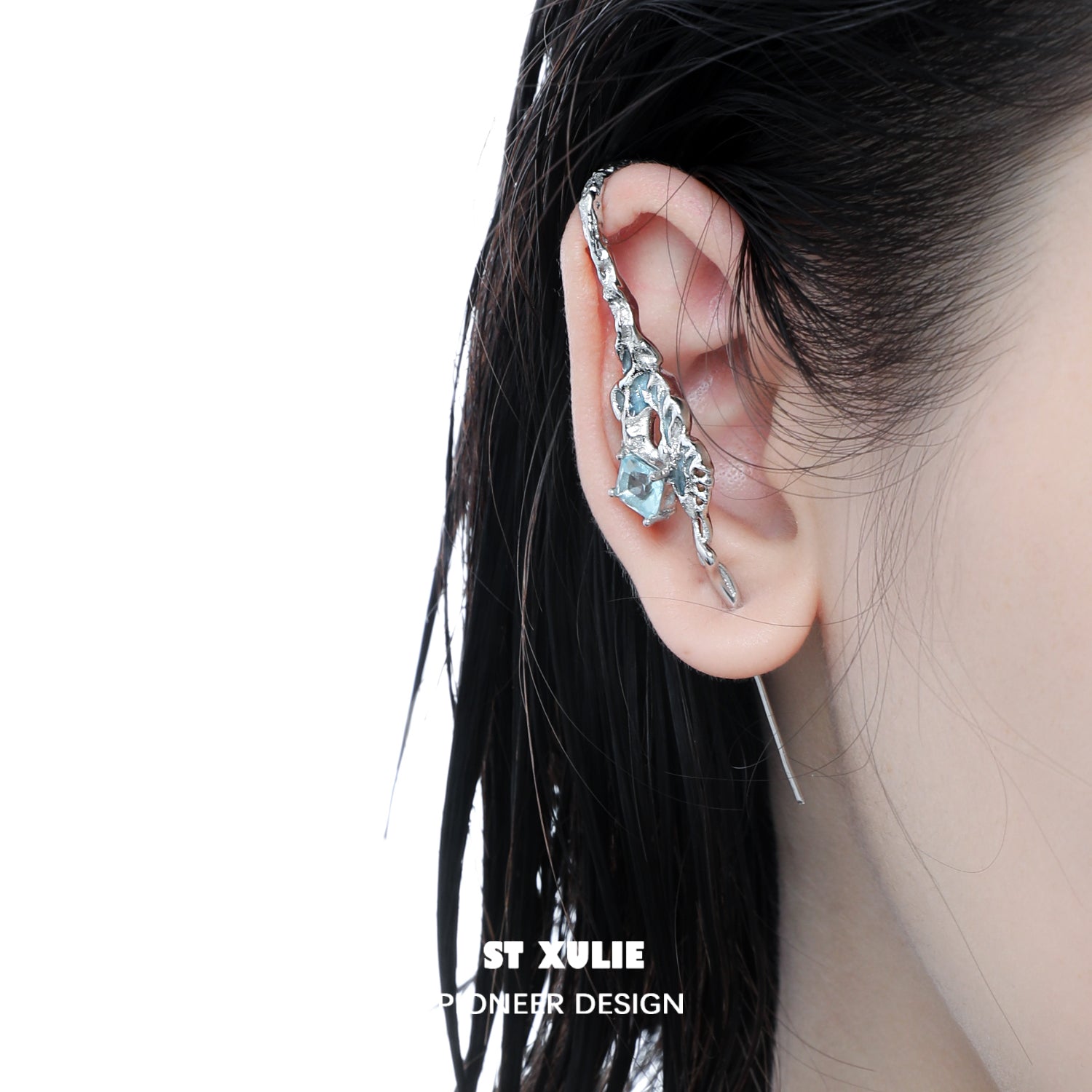 THE SEA zircon Platinum-plated Needle Piercing Earring