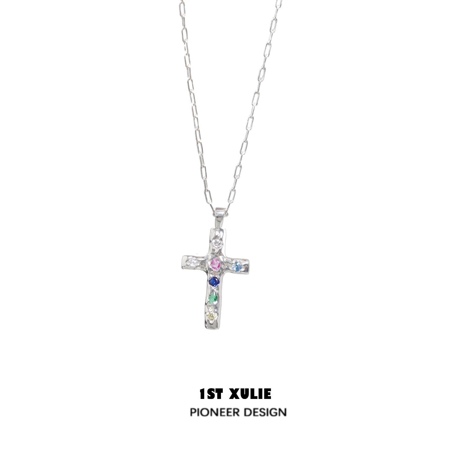 Rainbow zircon Cross  Necklace